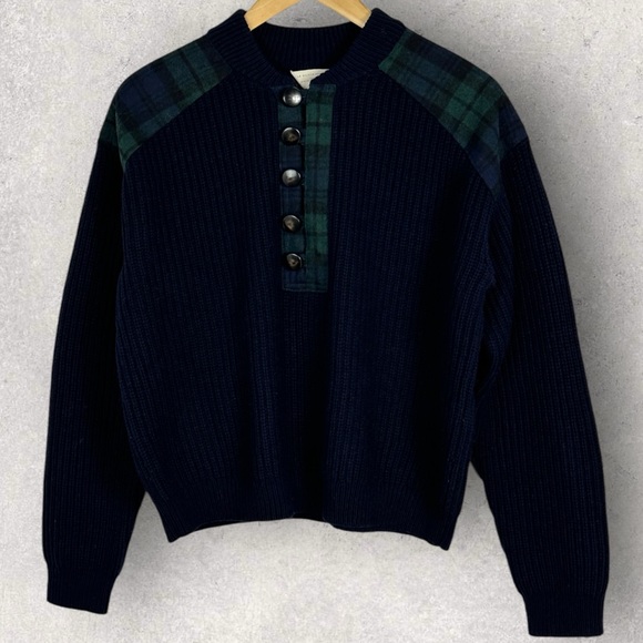 Sezane Ewen Jumper Sweater Navy Blue Green Scottish Tartan Womens Size Medium M - Picture 11 of 13